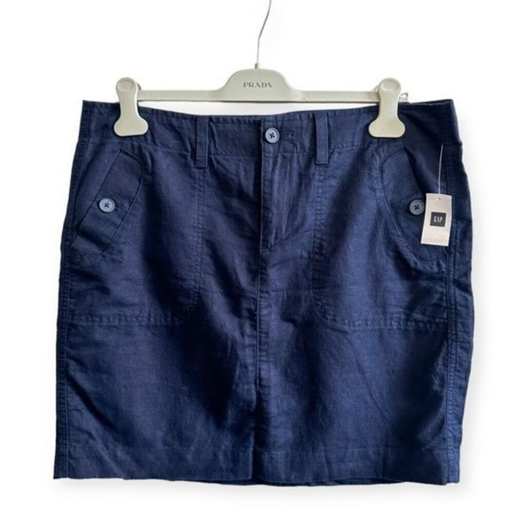 NWT GAP Utility  Mini Skirt, Blue, Size 12 Tall, Linen/Cotton blend